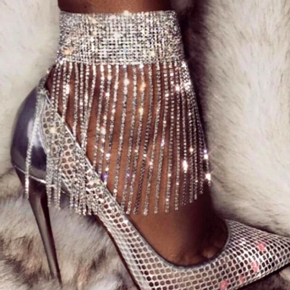 🎀2 Luxury Rhinestone Frindge Tassel Anklets